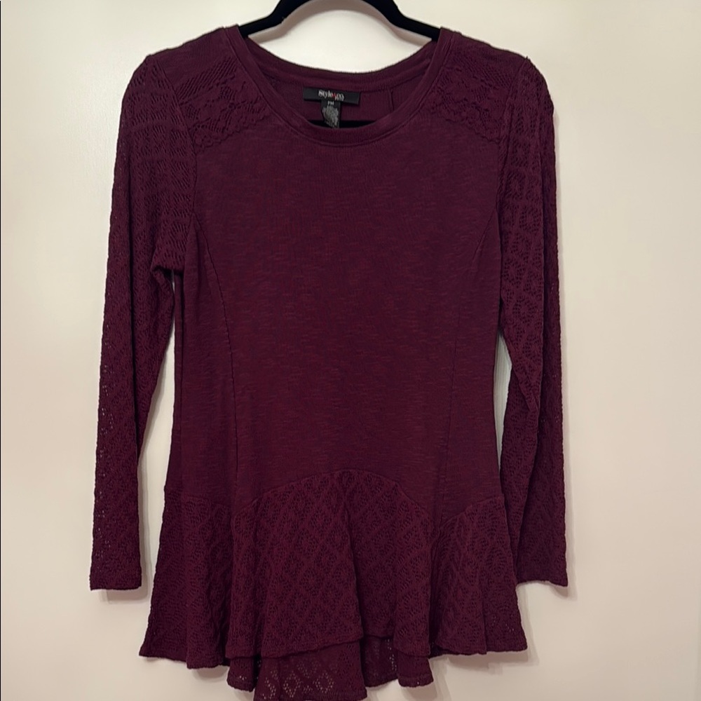 Bobeau Red Asymmetrical Peplum 3/4 Sleeve Top